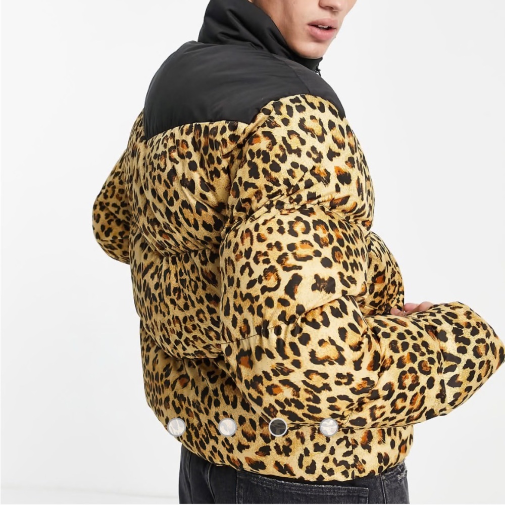 ASOS Leopard &  Black Panel Puffer Quilted Animal Print Jacket L NWOT - Picture 4 of 13
